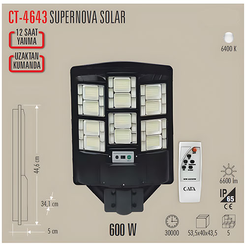 Cata CT-4644 Süpernova 900W Solar Sokak Armatürü (Kumandalı)