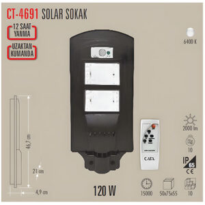 Cata Ct-4691 120W Solar Sokak Armatür /Beyaz