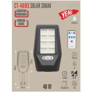 Cata Ct-4693 40W Solar Sokak Armatürü / Beyaz